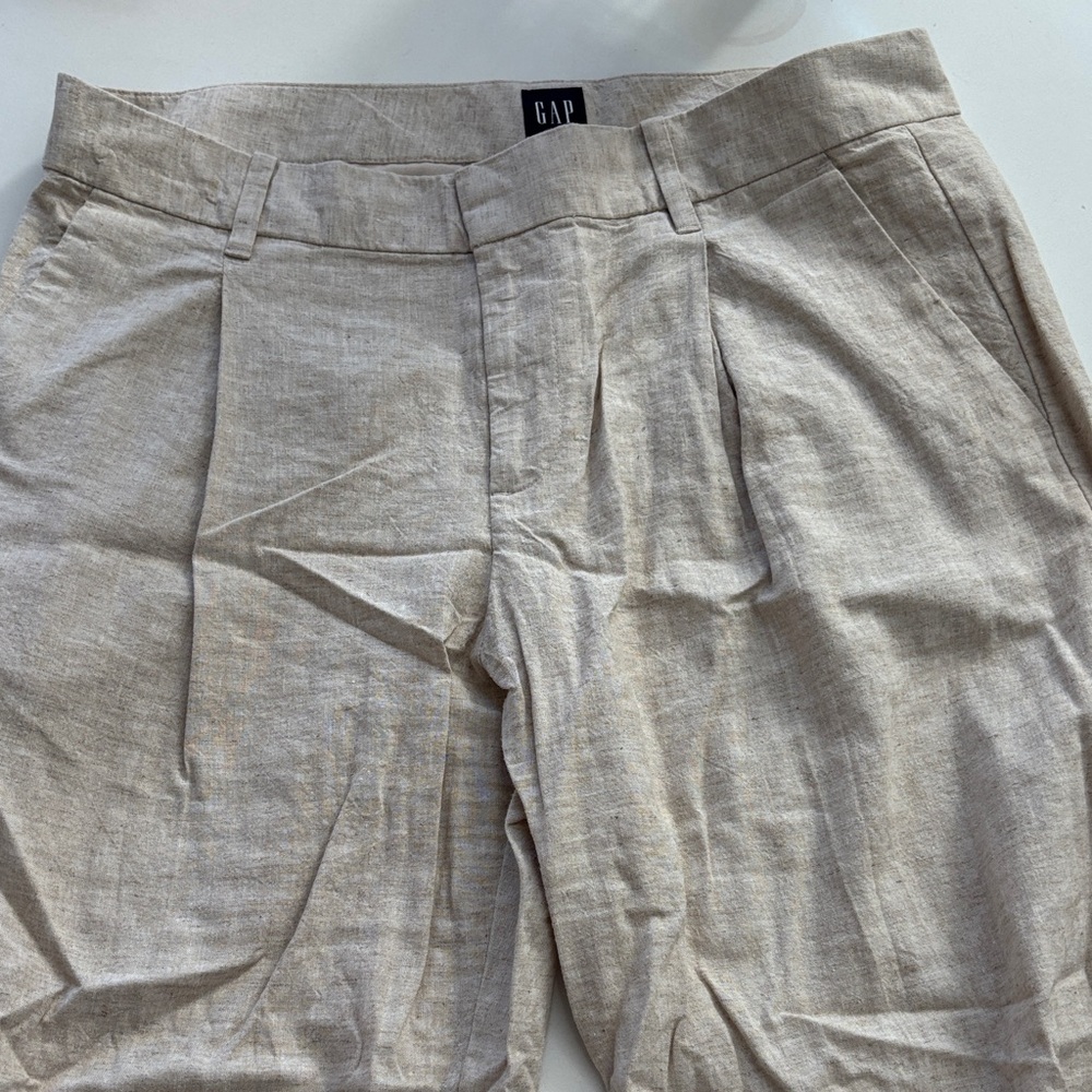 GAP Beige Wide Linen Trousers Sz 10P - Picture 3 of 9